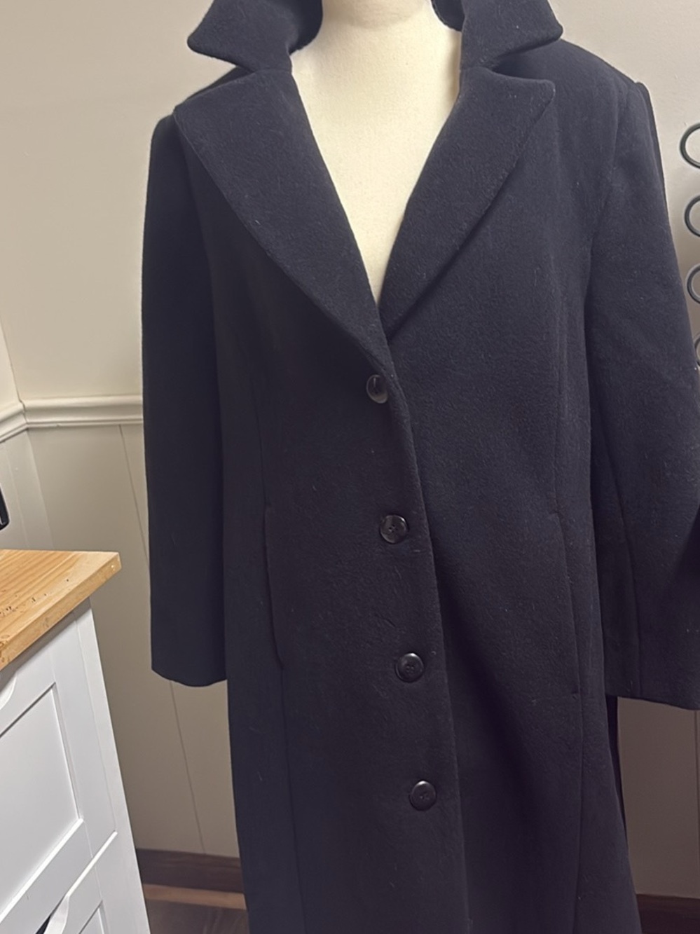 Chadwicks Black Long Single-Breasted Wool Trench Coat